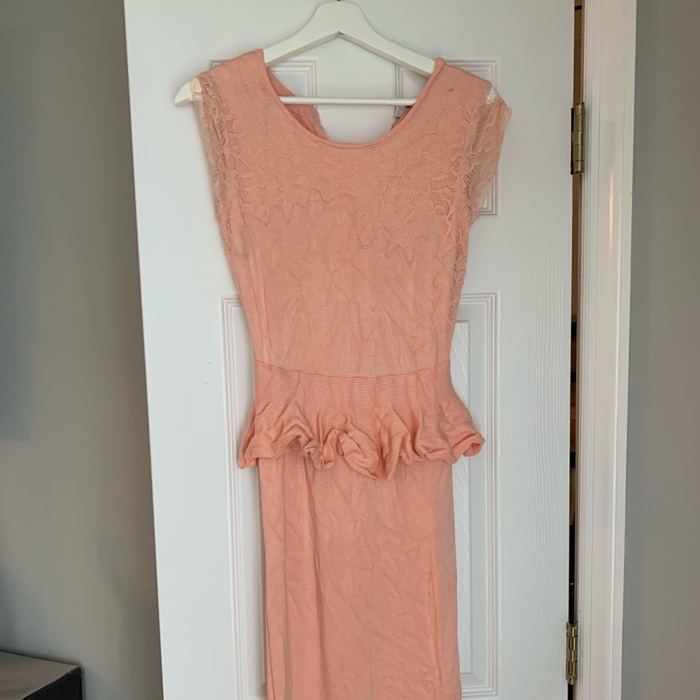 Peach sweater ruffled detail midi dress